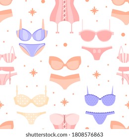 Seamless Lingerie Vector Pattern. Tender Pink Underwear Background
