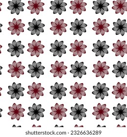 Seamless linocut flowers pattern vector. Lino cut black and red flowers on a white background. Floral design for printing gift wrapping paper, bed linen print, textile, fabric, cover, bags print