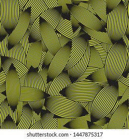Seamless Linocut Outline Leaves Vintage Interior Textile Fabric Cloth Print Design, Geometric Ethnic Plumage Feather Bird Line Motif, Boho Chic Style Decorative Style Floral Artwork 
