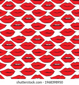 Patrón de Lip y Kiss sin foco sobre fondo blanco. Ilustración del vector