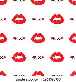 Seamless Lip and Kiss pattern on white background. Vector illustration