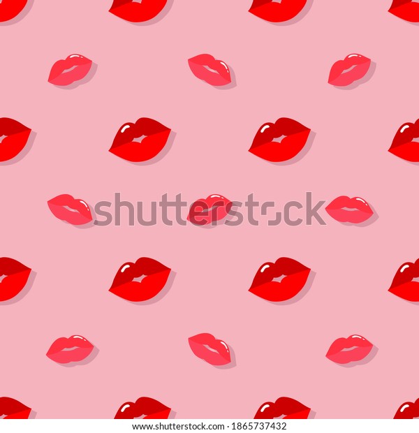 Seamless lips pattern on pink background. Lips vector\
illustration. Pattern for wrapping paper, banners, postcards,\
backgrounds. Valentine\'s\
day