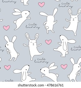 seamless little bunny pattern vector illustration