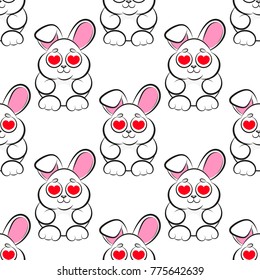 seamless little cute bunny pattern vector illustration