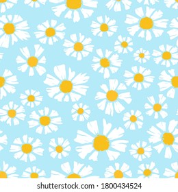 Seamless with little daisy pattern on blue background vector illustration.