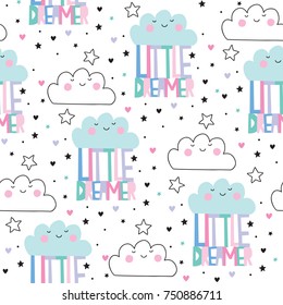 seamless little dreamer clouds pattern vector illustration