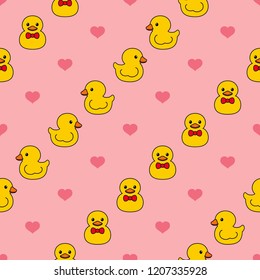 seamless little duck and hearts vector pattern background. cute animal pattern