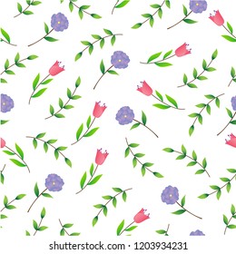 Seamless little flowers and leave vector in white background