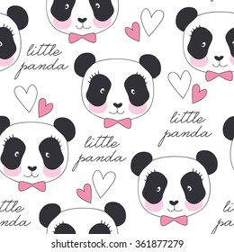 seamless little panda pattern vector illustration