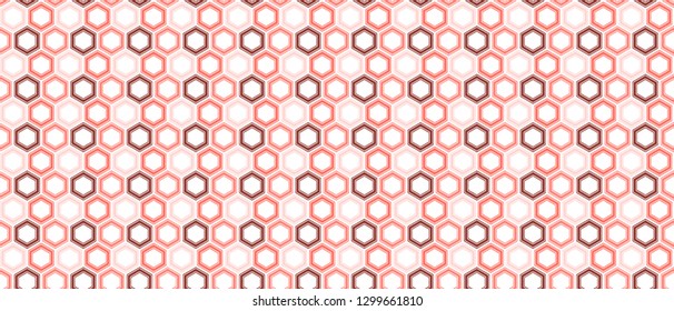 Seamless living coral gradient hexagon vector pattern. 3d honeycomb white cool background