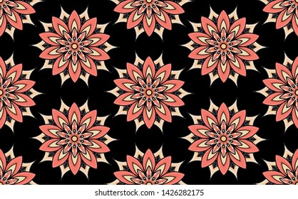 Seamless living coral mandala pattern design