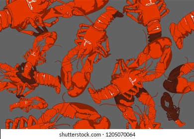 Seamless lobster pattern. Colorful  composition of hand-drawn lobster.Vector illustration.