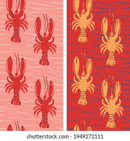 Seamless lobsters vector print design