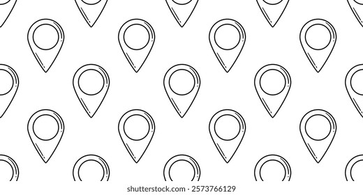 Seamless Location Pin Pattern Design, Navigation and Map Marker Doodle Illustration, Ideal for Apps, Websites, Backgrounds, and Digital Interfaces