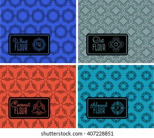 Seamless logo with label for flour packaging. Linear vector illustration Packaging  for wheat, coconut, oat, almond