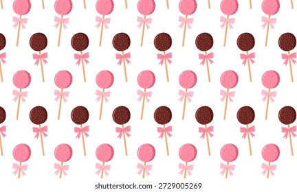 Padrão de doce de pirulito sem costura com doces de rosa e chocolate. Plano de Fundo dos Valentim