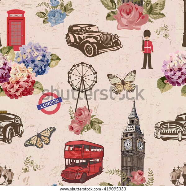 Seamless\
London travel wallpaper.Vintage\
background.