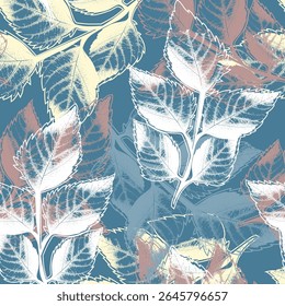 Seamless long pattern leaf graphics variety of types on colorful tone wooden texture surface with tropical leaves for decorate.