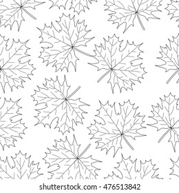 Seamless loop maple leaf on a white background. Pattern black and white patterns.