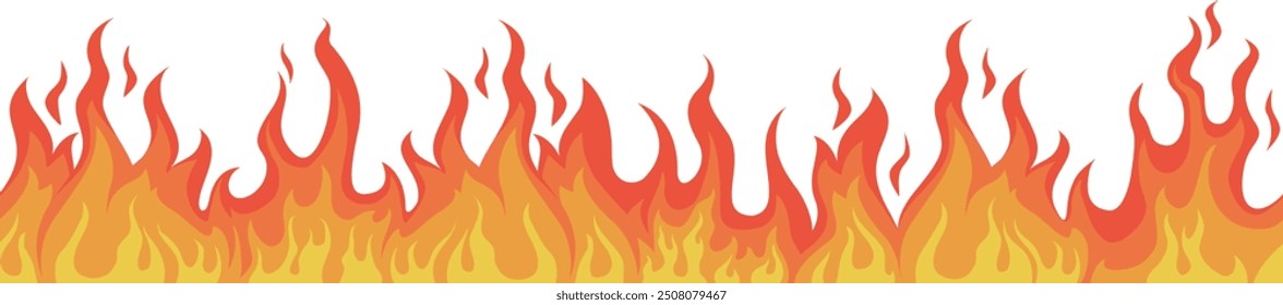 Seamless loopable fire and flames border isolated vector