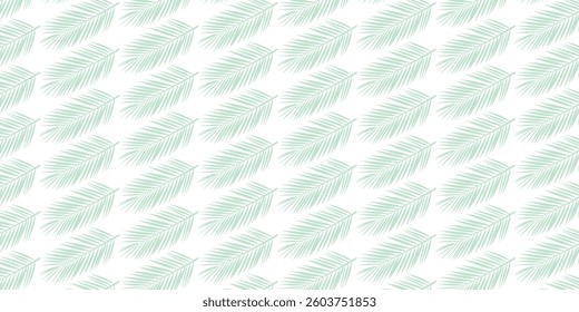 Seamless Loopable Green Color Palm Leaf Pattern on a Transparent or White Background - Plam Leaf Pattern Vector Illustration