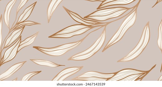 Seamless loopable pattern with hand drawn leaves and branches. Perfect for wallpaper, wrapping paper, textile products, print, web sites, background, social media, blog, presentation and greeting card