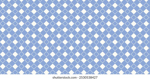 Seamless Loopable Rhombus Rectangle Shape Floral White Color Pattern on Light Cobalt Blue Color Background - Editable Vector Illustration
