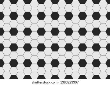 Seamless loopable texture of a soccer ball surface, black and white hexagons as a geometric background