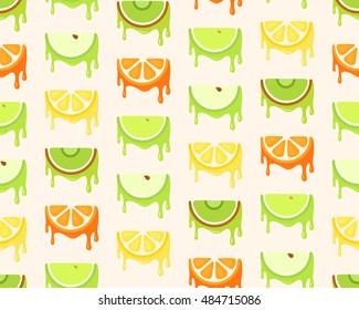 Seamless Looped Background with style symbols of Fruits. Vector Illustration of Vegetarian and Healthy food.
