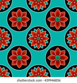 Seamless Lotus flower pattern. Buddhist Temple traditional ornament. Oriental pattern. Buddhism theme. Abstract colorful Background. Vector illustration.