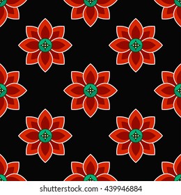 Seamless Lotus flower pattern. Buddhist Temple traditional ornament. Oriental pattern. Buddhism theme. Abstract colorful Background. Vector illustration.