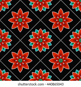 Seamless Lotus flower pattern. Buddhist Temple traditional ornament. Oriental pattern. Buddhism theme. Abstract colorful Background. Vector illustration.
