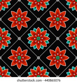 Seamless Lotus flower pattern. Buddhist Temple traditional ornament. Oriental pattern. Buddhism theme. Abstract colorful Background. Vector illustration.
