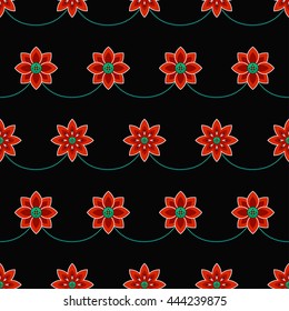 Seamless Lotus flower pattern. Buddhist Temple traditional ornament. Oriental decorative motif. Abstract colorful Background. Vector illustration.