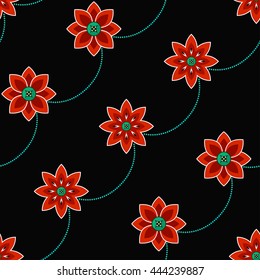 Seamless Lotus flower pattern. Buddhist Temple traditional ornament. Oriental decorative motif. Abstract colorful Background. Vector illustration.