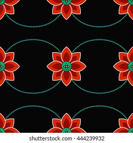 Seamless Lotus flower pattern. Buddhist Temple traditional ornament. Oriental decorative motif. Abstract colorful Background. Vector illustration.