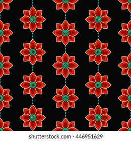 Seamless Lotus flower pattern. Buddhist Temple traditional ornament. Oriental decorative motif. Abstract colorful Background. Vector illustration.