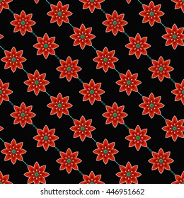 Seamless Lotus flower pattern. Buddhist Temple traditional ornament. Oriental decorative motif. Abstract colorful Background. Vector illustration.
