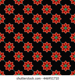Seamless Lotus flower pattern. Buddhist Temple traditional ornament. Oriental decorative motif. Abstract colorful Background. Vector illustration.