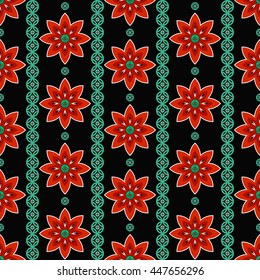 Seamless Lotus flower pattern. Buddhist Temple traditional ornament. Oriental pattern. Buddhism theme. Linear abstract colorful background. Vector illustration.