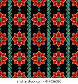 Seamless Lotus flower pattern. Buddhist Temple traditional ornament. Oriental pattern. Buddhism theme. Linear abstract colorful background. Vector illustration.