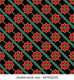 Seamless Lotus flower pattern. Buddhist Temple traditional ornament. Oriental pattern. Buddhism theme. Linear abstract colorful background. Vector illustration.