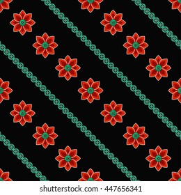 Seamless Lotus flower pattern. Buddhist Temple traditional ornament. Oriental pattern. Buddhism theme. Linear abstract colorful background. Vector illustration.