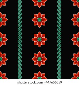 Seamless Lotus flower pattern. Buddhist Temple traditional ornament. Oriental pattern. Buddhism theme. Linear abstract colorful background. Vector illustration.