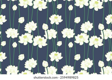 Seamless lotus flower pattern in damask style motifs suitable for wallpaper, curtain, clothing, textile, tile, blanket and fabric design isolated illustration vector archive EPS file.