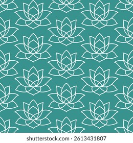 Seamless Lotus Flower Pattern Elegant Hand Drawn Line Art Background for Yoga, Meditation, Spa, Wellness, Textile and Surface Design