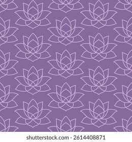 Seamless Lotus Flower Pattern Elegant Hand Drawn Line Art Background for Yoga, Meditation, Spa, Wellness, Textile and Surface Design