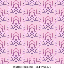 Seamless Lotus Flower Pattern Elegant Hand Drawn Line Art Background for Yoga, Meditation, Spa, Wellness, Textile and Surface Design