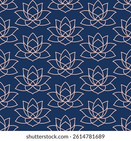 Seamless Lotus Flower Pattern Elegant Hand Drawn Line Art Background for Yoga, Meditation, Spa, Wellness, Textile and Surface Design
