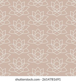 Seamless Lotus Flower Pattern Elegant Hand Drawn Line Art Background for Yoga, Meditation, Spa, Wellness, Textile and Surface Design